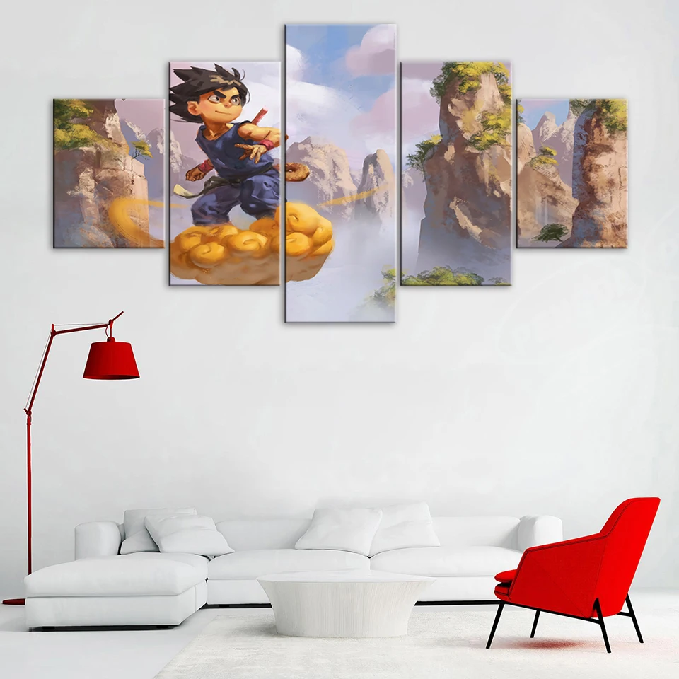

Little Goku «сальто на облаке» постер 5 шт. Японское Аниме Драконий жемчуг холст картины печать домашний декор модульная рамка для картины