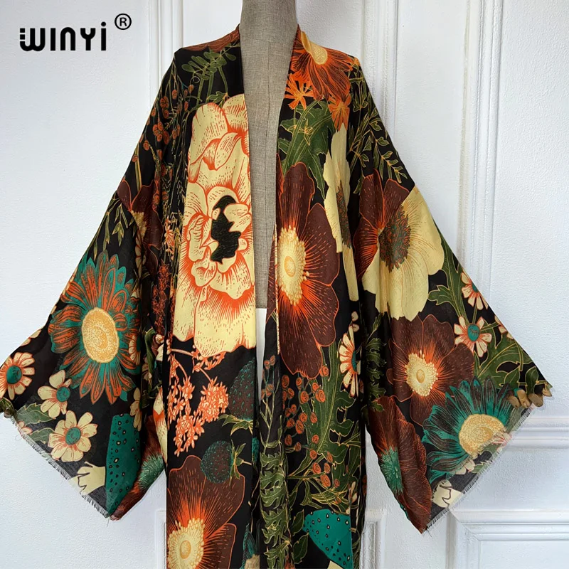 WINYI Африканское модное летнее кимоно Макси платье Пляжная накидка кардиган в