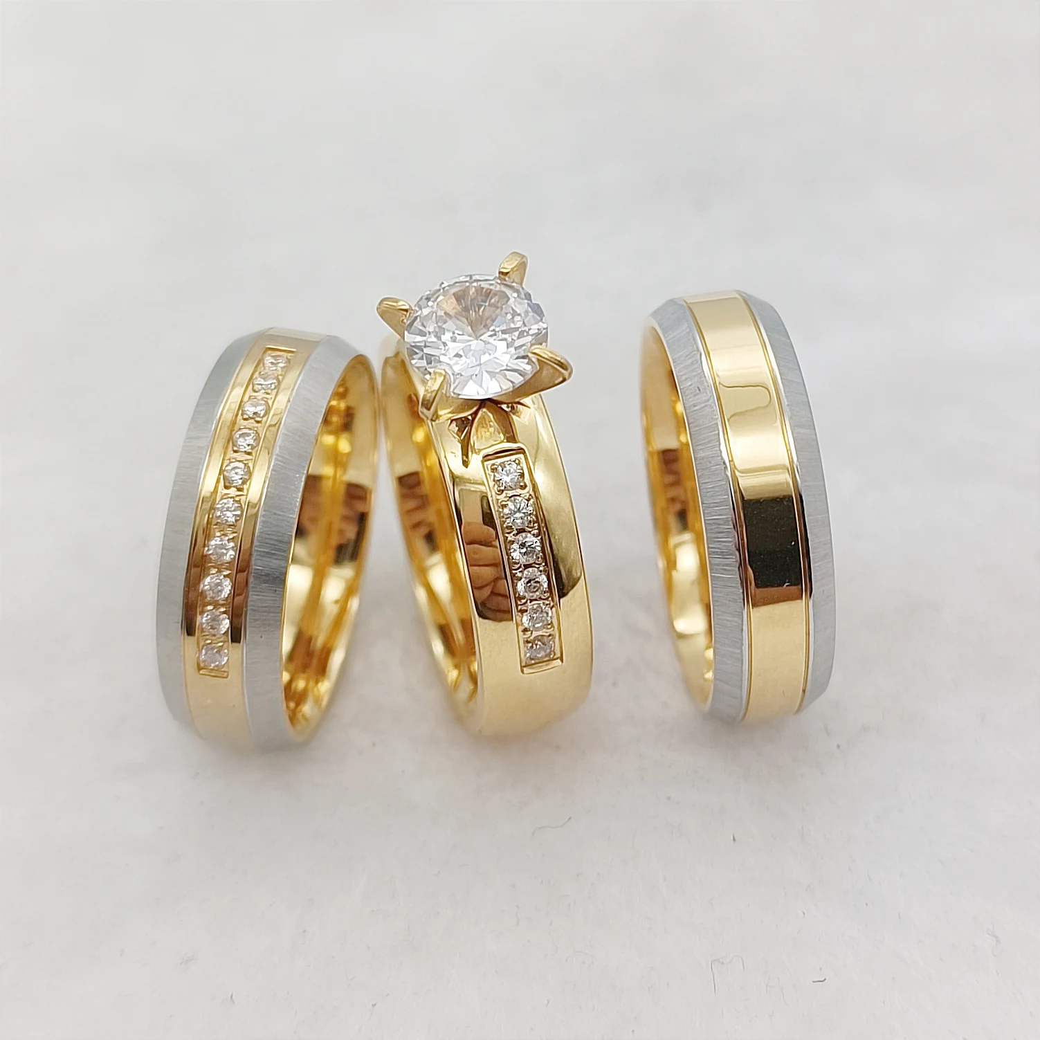 

3pcs Statement Couples Wedding Engagement Rings Sets For Men and Women 18k Gold Plated Jewery Zircon Diamond Ring