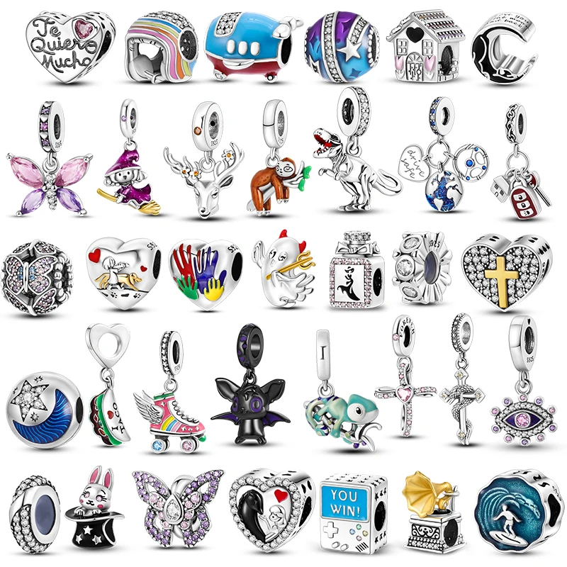 Браслет Pandora из серебра 925 пробы с подвесками-кроликами бабочками крестом