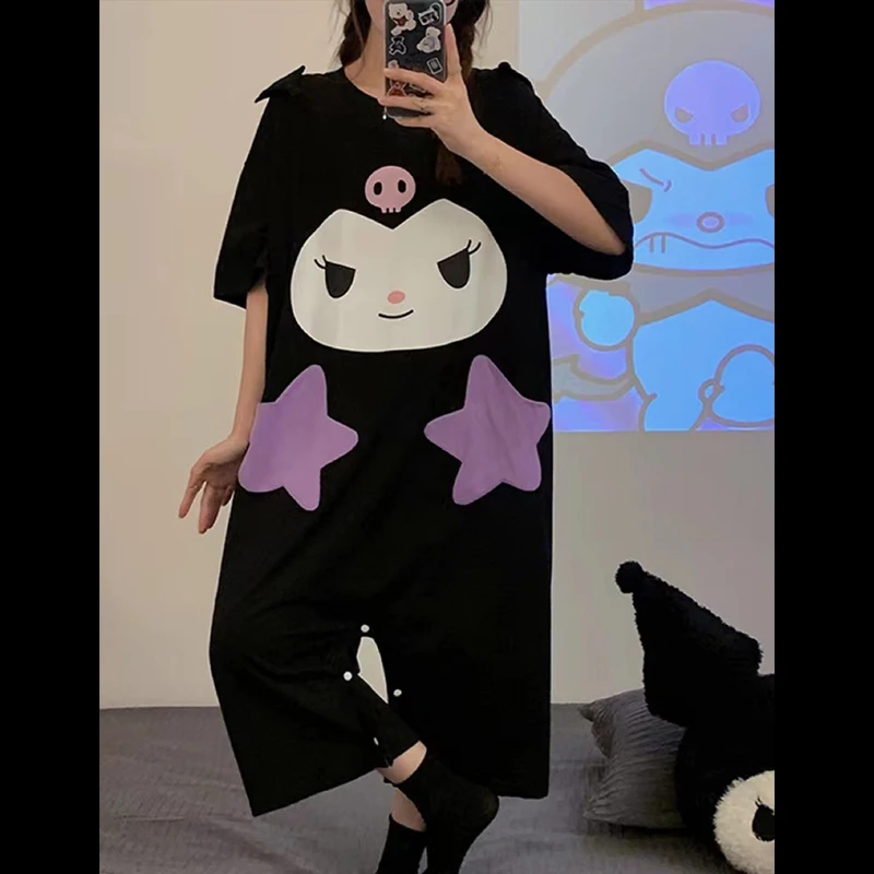 

Летняя хлопковая ночнушка, Яркая милая Пижама Sanrio, женская тонкая Домашняя одежда с коротким рукавом для студентов, подарок для девочек