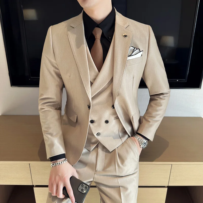 

(Jacket+Vest+Pant) Latest Design Men's Business High-end Simple Suit Fashion Groom Wedding Stage Dress Man Slim Fit Social Suits