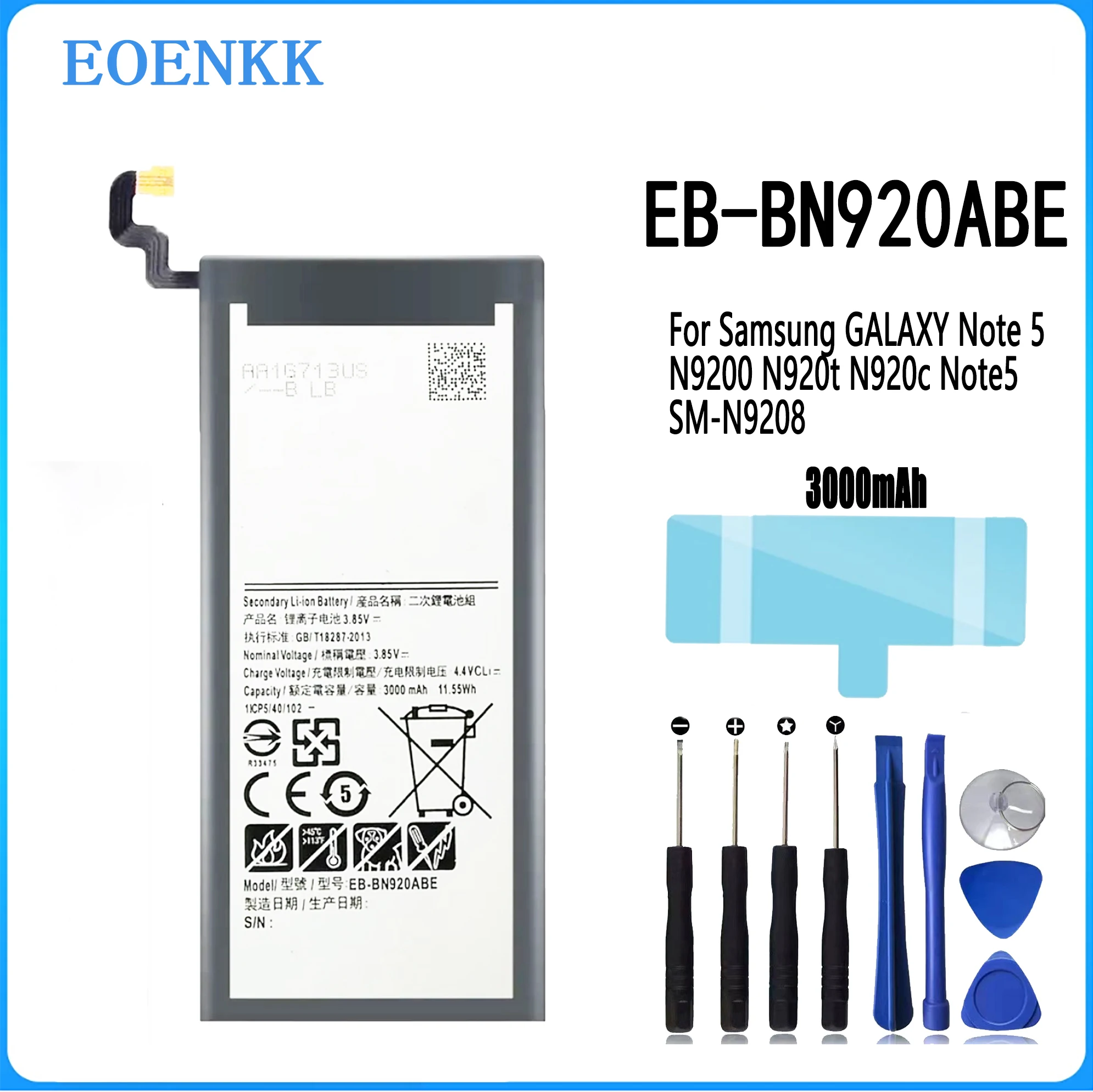 EB-BN920ABE Battery For Samsung Galaxy Note 5 SM-N9208 Note5 N9208 N9200 N920t N920c Repair Part Original Capacity Mobile Phone