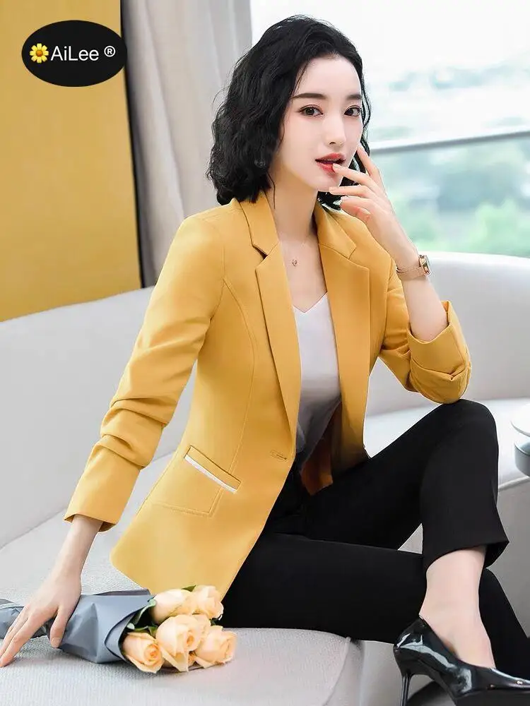 New Designer Blazer Suit Women Korean Slim Fashion Patchwork Jacket Single Button Lady Office Small Coat Business Work Tops
