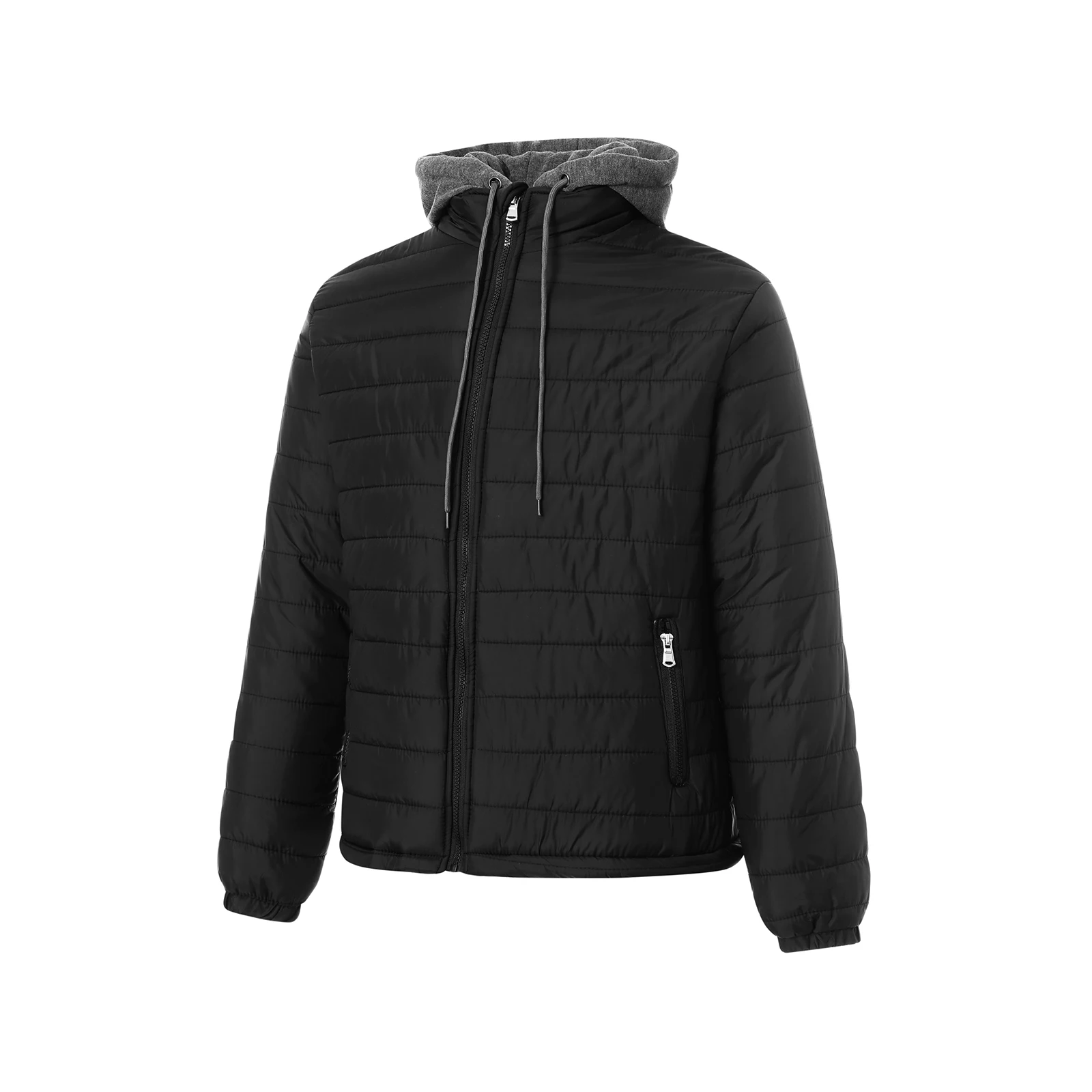 Мужской зимний пуховик однотонный с капюшоном длинными рукавами на молнии