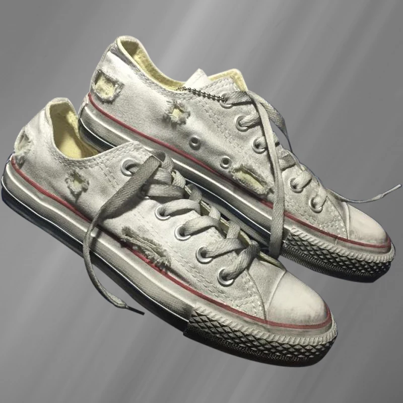 

Low-top black gray dirty old canvas shoes hole beggar shoes comfortable walking hand-made vulcanized shoes 35-46