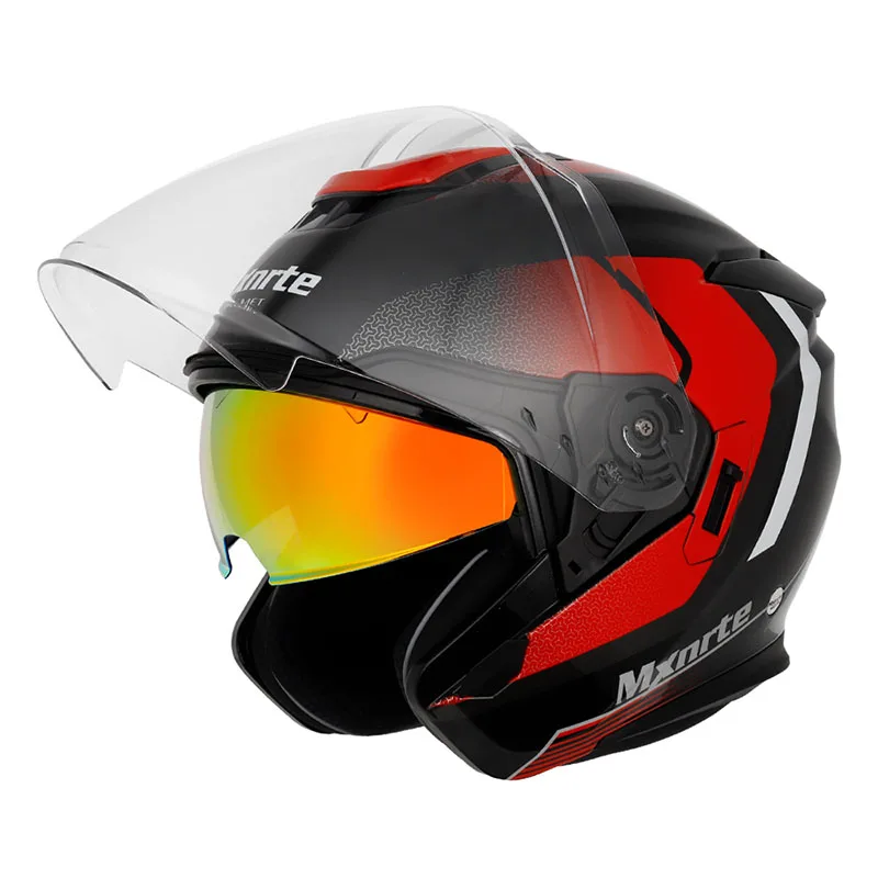 DOT Approved Mxnrte Dodge Black Red Helmet Men and Women Double Lens Half Motorcycle Off-Road Safety Casco Casque