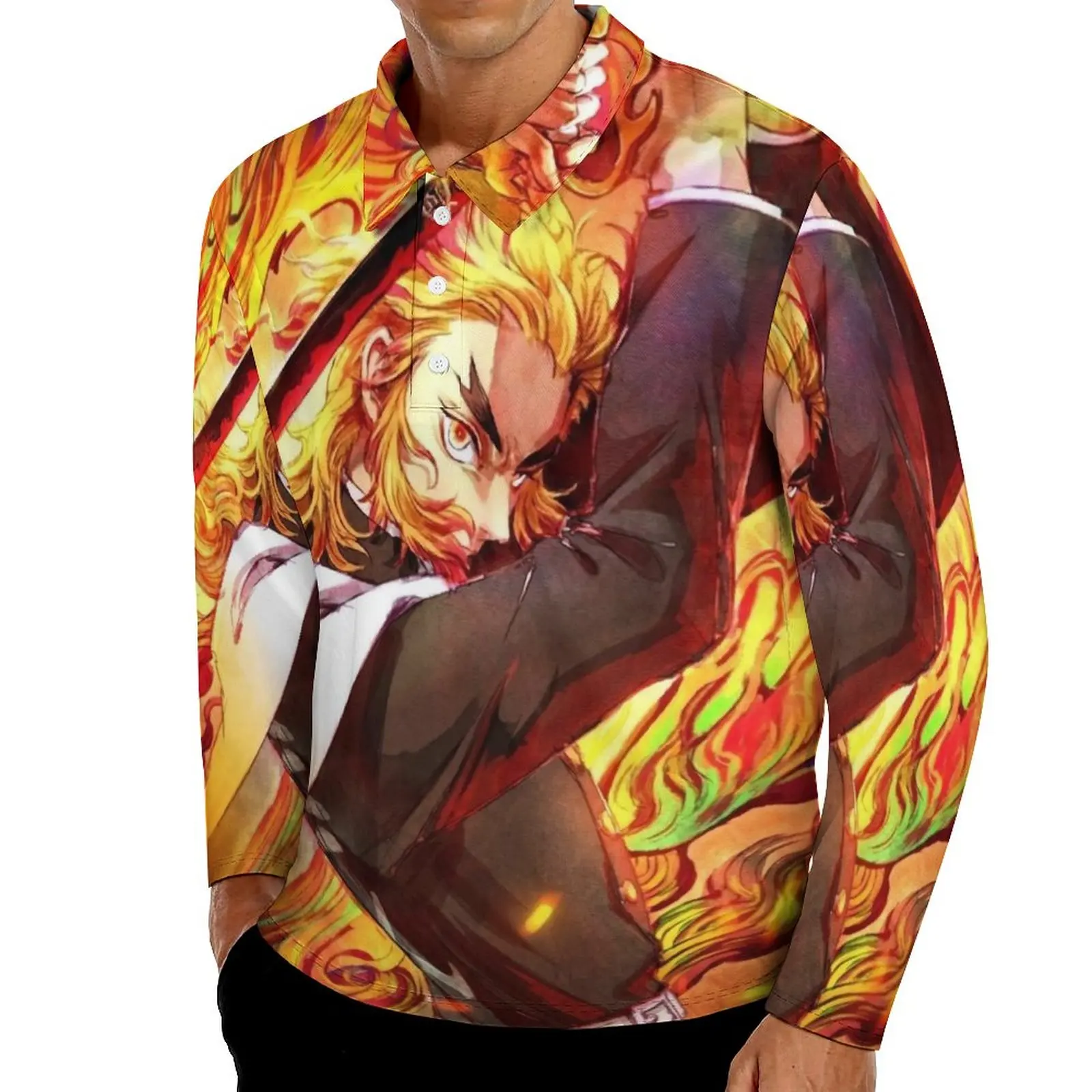 

Мужская рубашка-поло с длинным рукавом, с принтом