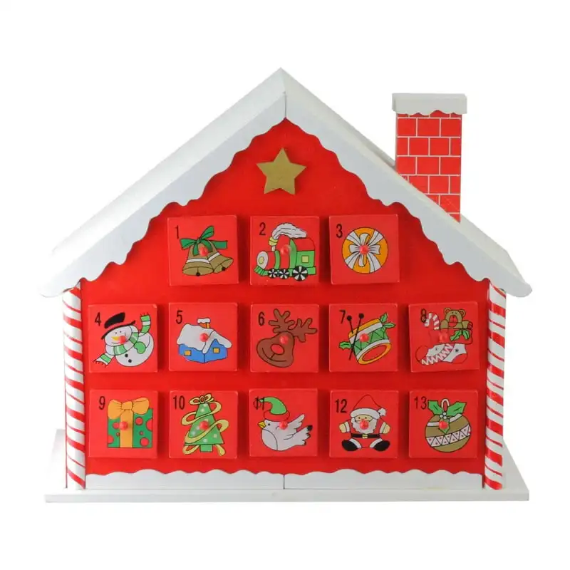 

Red and White Cane Advent House with Chimney Storage Decorative Box