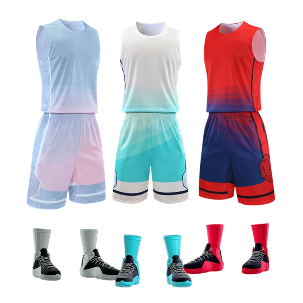 2023 Summer New Men Youth Sports Basketball Set Quick Dry Breathable Short Sleeve Shorts T-shirt University Basketball Team Kit