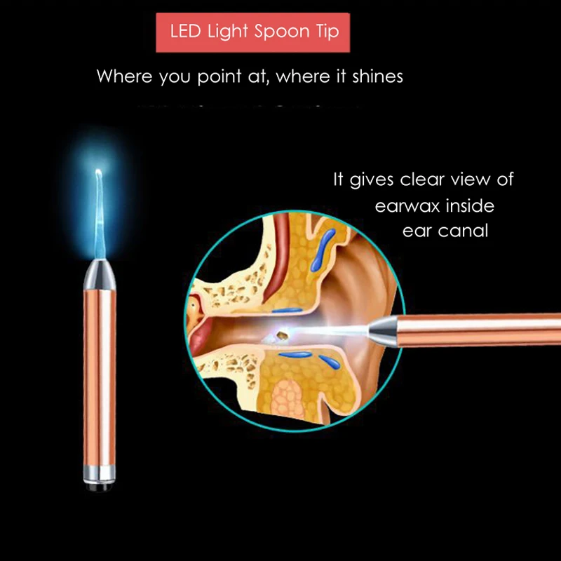 Хит продаж светильник ложка для ушей блестящий наушник детей видимый чистки