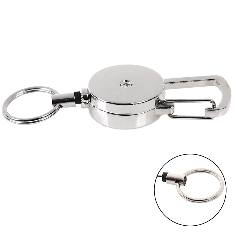 

1pc Retractable Pull Key Ring Chain Clip Carabiner Holder Recoil Extends To 50cm