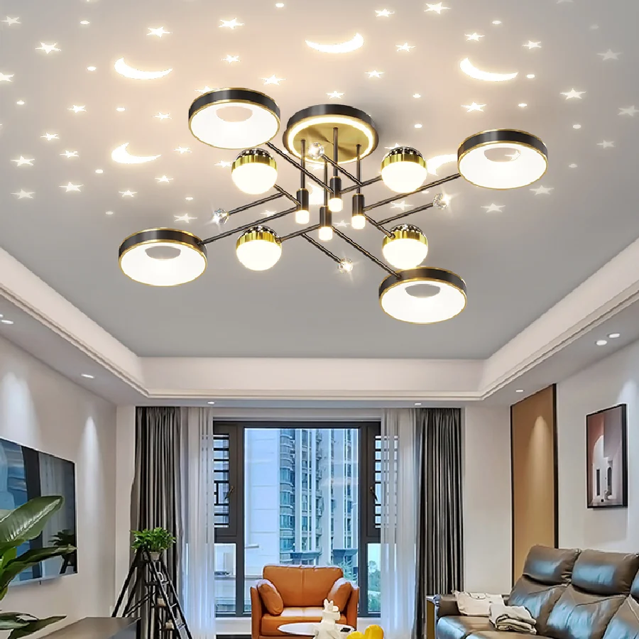 

Nordic Living Room Projection Chandeliers Simple Starry Dining Room Bedroom Star Chandelier Bedroom Decoration Atmosphere Lamp