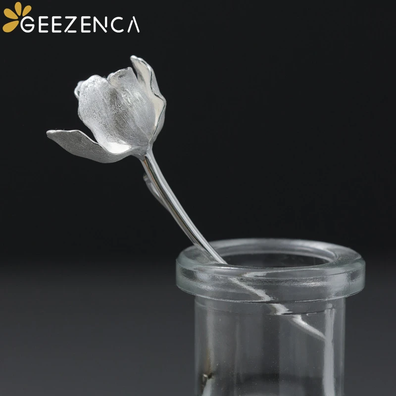 GEEZENCA стерлингового серебра 925 пробы 3D броши с цветком тюльпана для женщин