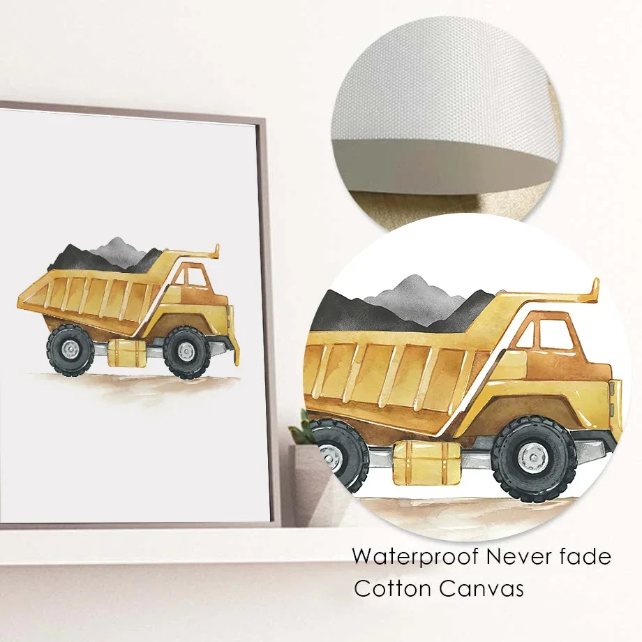 Строительный автомобиль грузовик тракторы детская настенная Картина на холсте