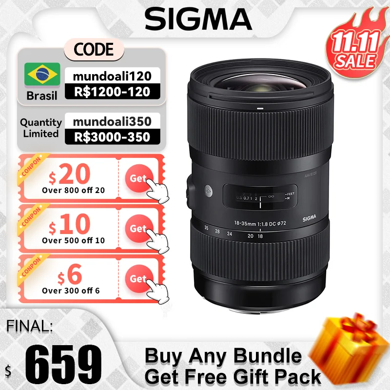 

Sigma Lens 18-35mm F/1.8 DC HSM EF-S Lens Large Aperture APS-C DSLR Camera Lens For Canon 90D 80D 70D 60D 250D 850D SL3 T8i T6i