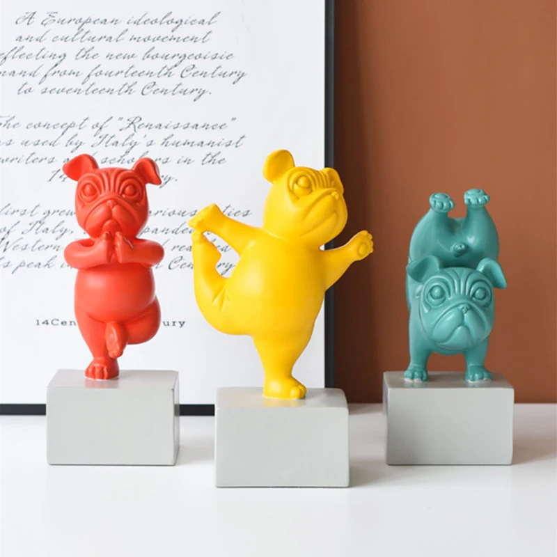 

Nordic Creative Lovely Yoga French Bulldog Statue Resin Figurines Animals Sculpture Children' Room Decor Living Room Crafts