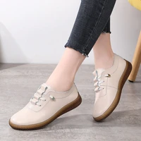 tendon soled white shoes cowhide comfortable soft soled flat mothers single shoes fashionable casual ladies casual shoes
