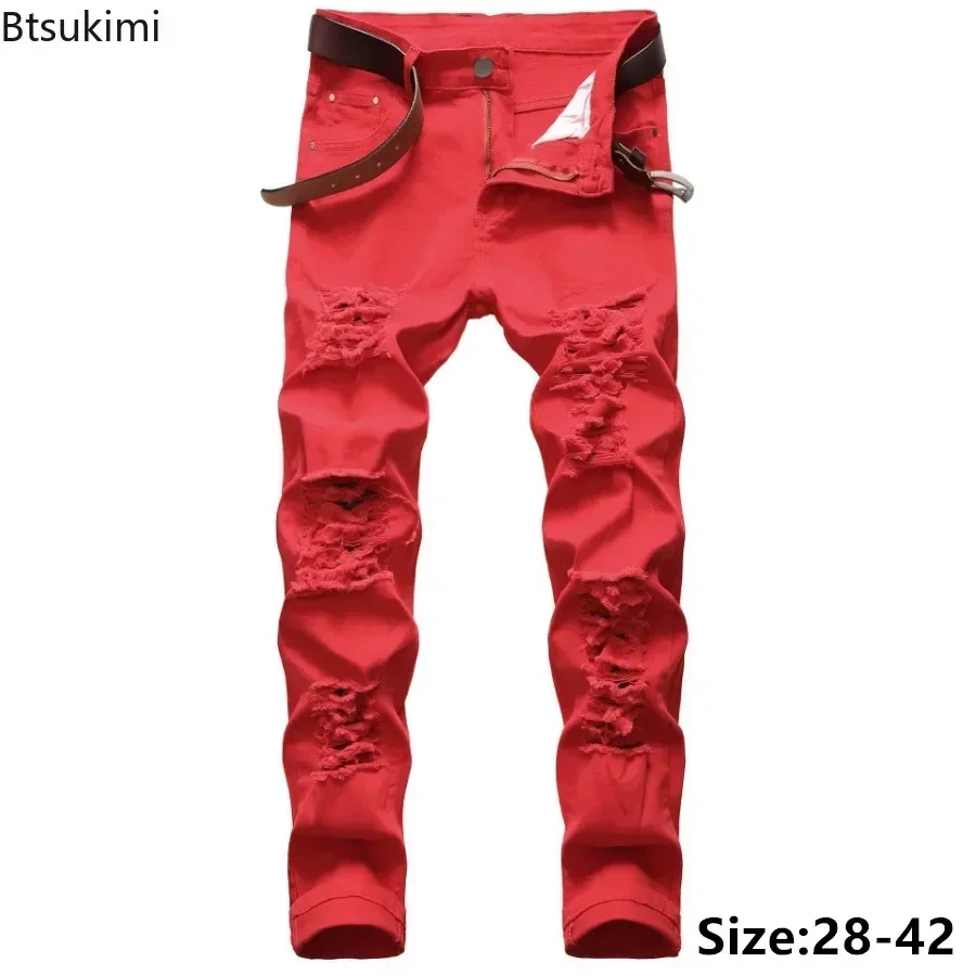 Мужские повседневные джинсы модные зауженные джинсовые брюки с дырками в стиле