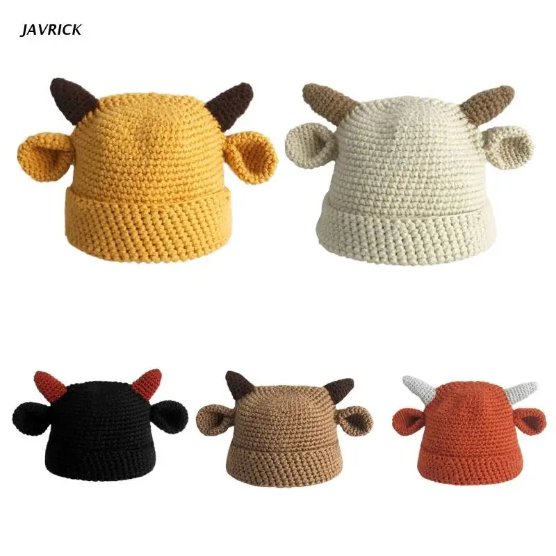 

Cosplay Hat for Teenagers Adult Animal Horn Calf Horn Shape Hat Foldable Knitted Winter Hat Keep Warming Hat Windproof