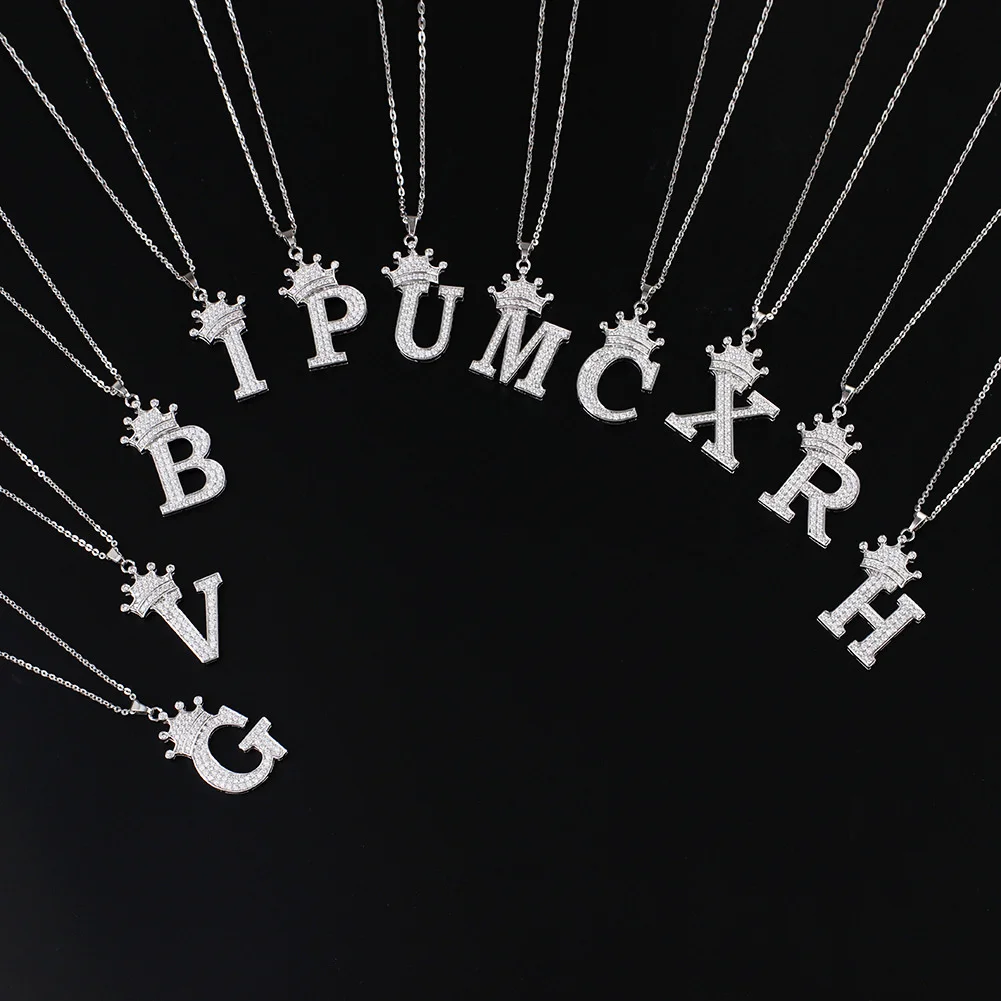 

New Zircon Micro Inlaid Letter Crown Design Simple Cool 26 English alphabet Necklace