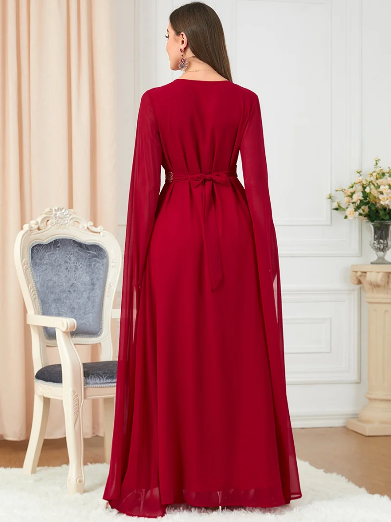 Abaya Dubai Muslim Dress Luxury High Class Long Sleeves Lace Tape Chiffon Evening Dresses Moroccan Caftan Royal Women
