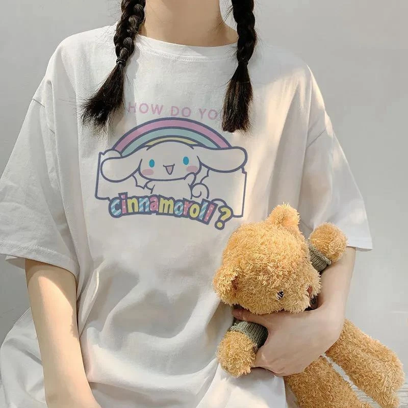 

New Short-Sleeved Female Cartoon Cute Cinnamorol Girls Clothing Cotton Comfortable T-Shirt