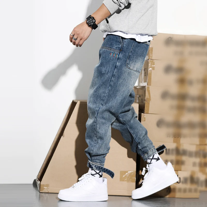 Street Fashion Men Jeans Retro Blue Casual Denim Cargo Pants Hombre Embroidery Designer Hip Hop Joggers Men Loose Ripped Jeans