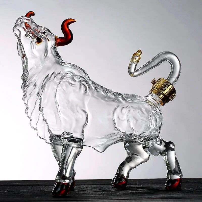 Кувшин для виски в форме быка OX YEAR, стеклянная бутылка для вина в форме животного для домашнего бара, для ликера, шотландского виски, подарок, 1 л, стеклянная посуда (art.: 3920dcba474bc) - 3920dcba474bc