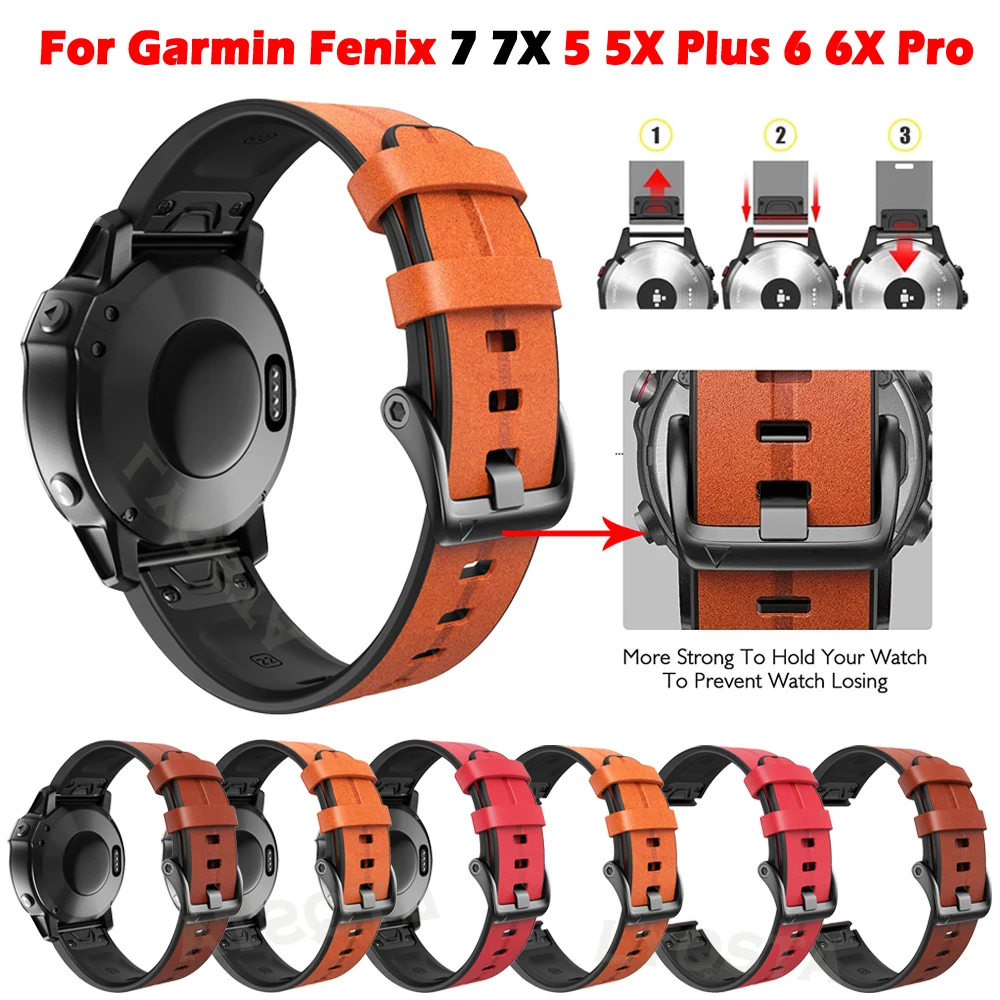 

Sport Silicone Leather Watchband Wrist Strap For Garmin Fenix 7 7X 6X 6 Pro 5X 5 Plus 3HR 22 26mm Quick Release Wristband Correa
