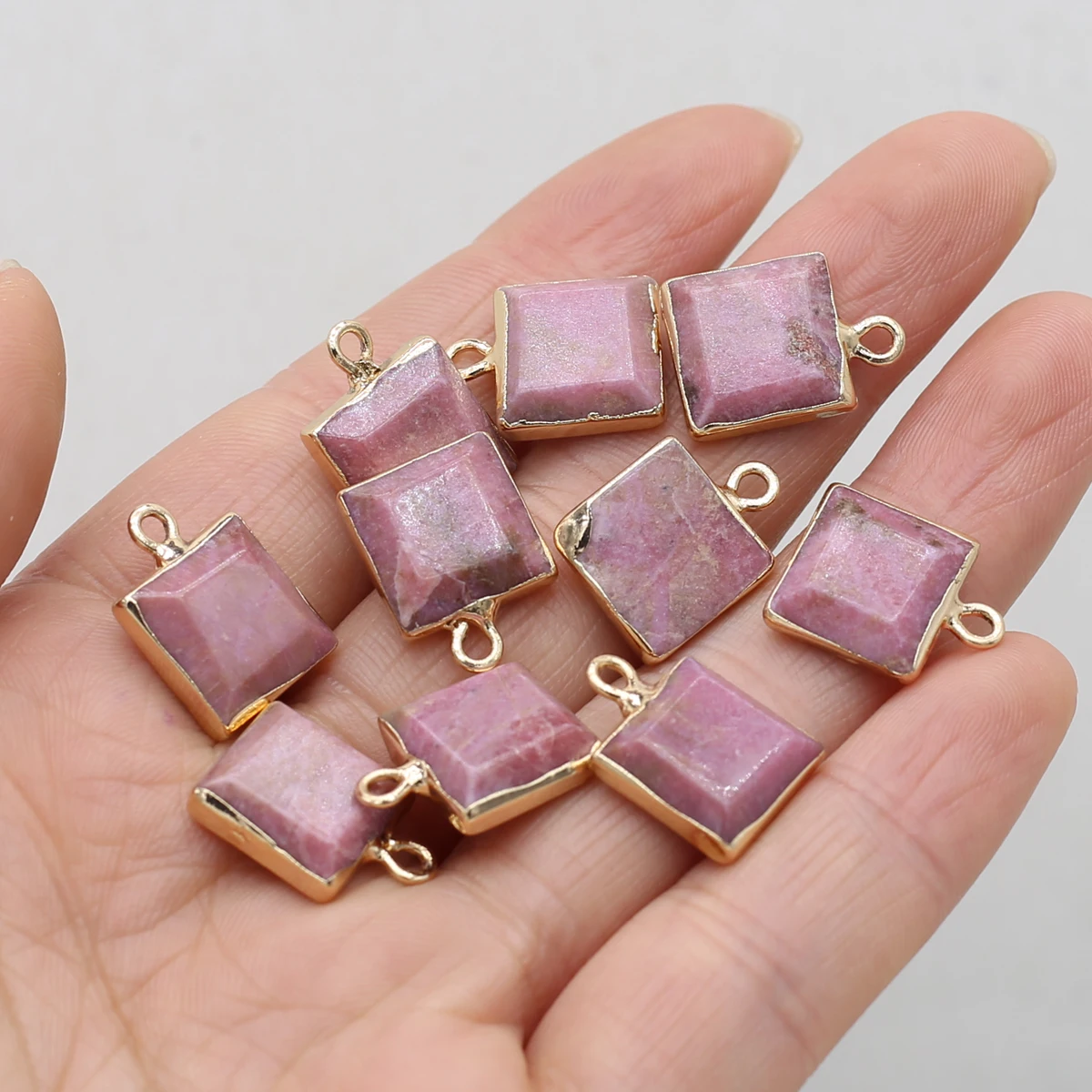 

Natural Stone Pendants Reiki Heal Square Rhodochrosite for Jewelry Making DIY Women Trendy Necklace Earrings Accessories
