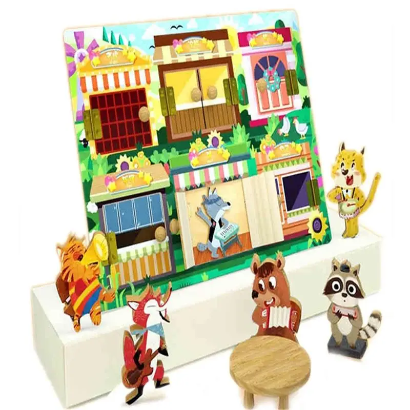 

The Series of Open The Door to The World Kids Wooden Puzzle Board Toys Early Education Animals Circus Cognition Puzzle Board