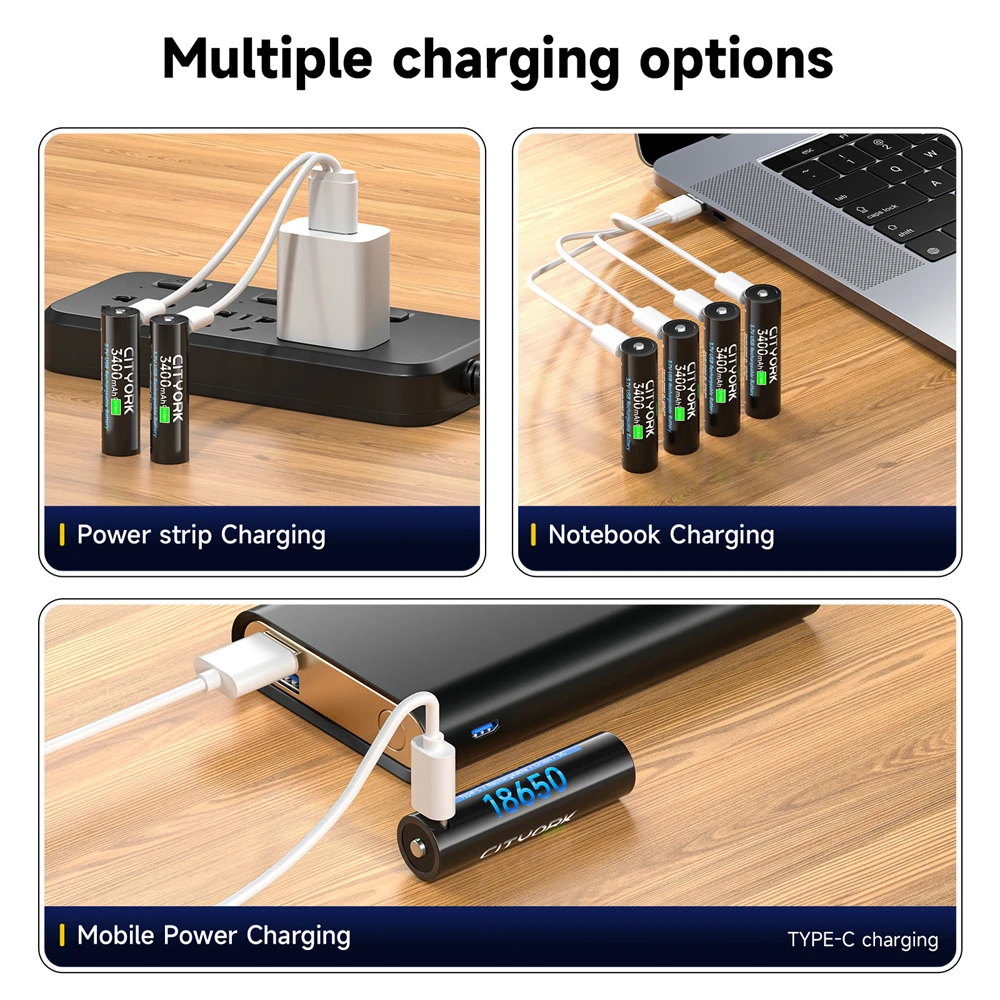18650 Тип C Зарядка 3400 мАч Литий-ионный аккумулятор для фонарика игрушечный