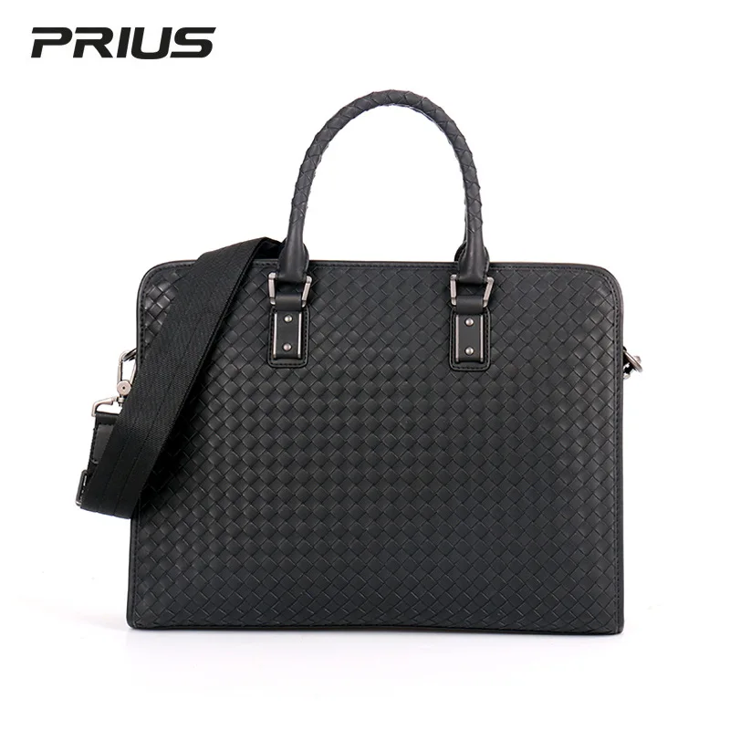 Business Briefcase Top Layer Cowhide Large Capacity Woven Handbag Fashion Men's Shoulder Messenger Bag Brand Design 2022 New