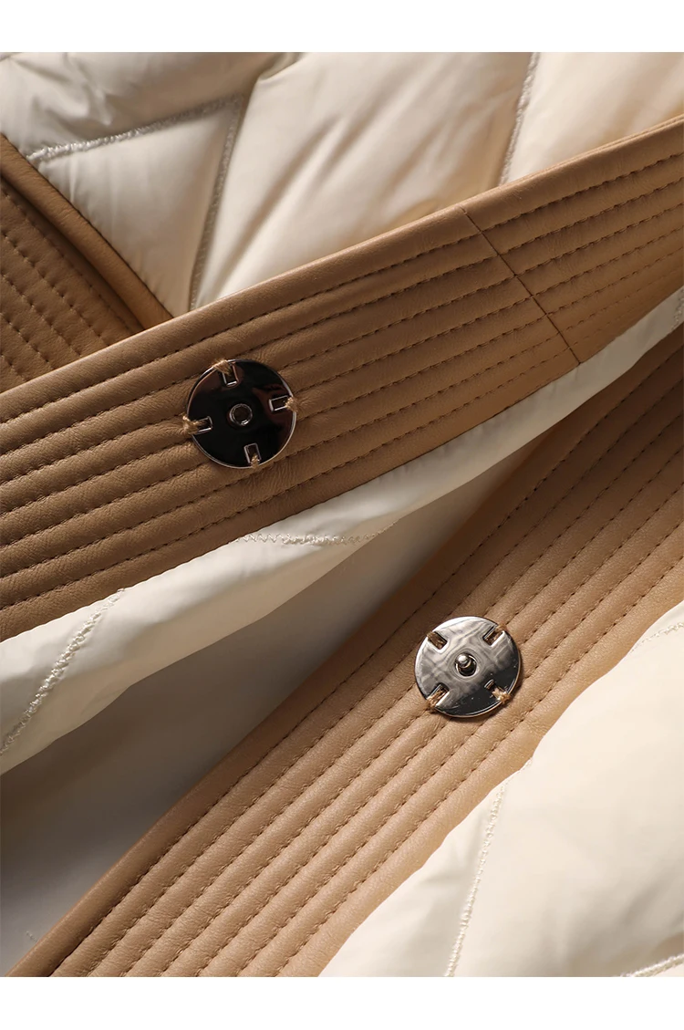 Fashion Design New 90%  White Goose Down  Winter Coat Women Patchwork Sheepskin Casaco Feminino  Luxury  Covered Button Thin