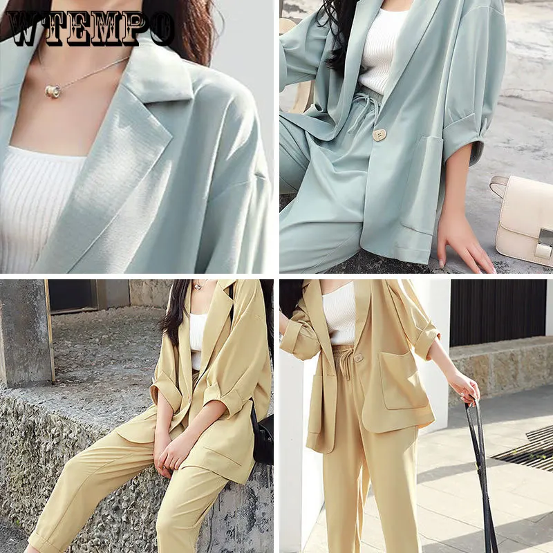 Женский тонкий костюм на весну и лето блейзер одной пуговице прямые брюки