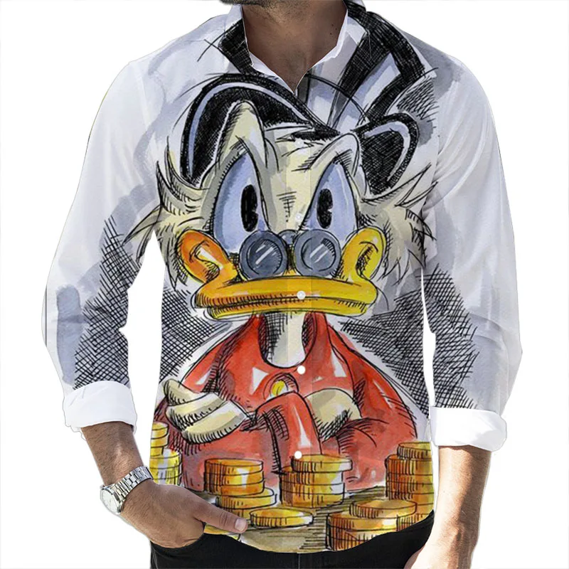 

Fall 2022 New Disney Casual Shirts 3D Printed Long Sleeve Lapel Shirts Slim Fit Mickey and Stitch Brand Men's Tops