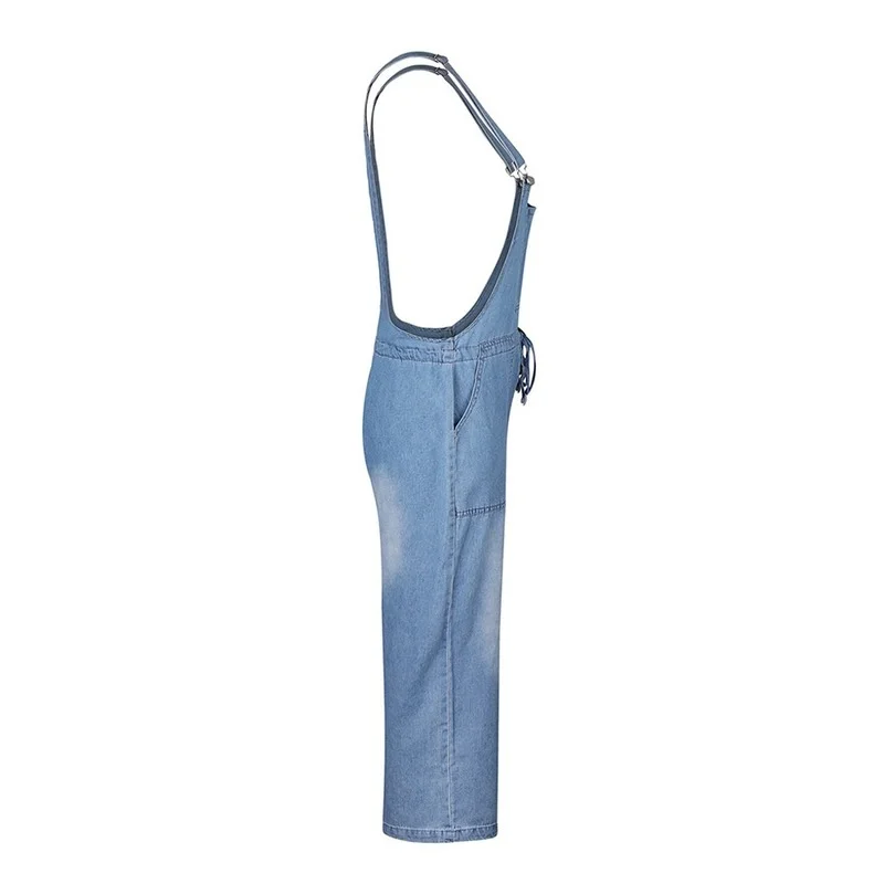 Women Beach Suspender Loose Denim Jumpsuits 2022 Denim Overalls Sleeveless High Waist Wide Leg Playsuits Jeans Female Streetwear