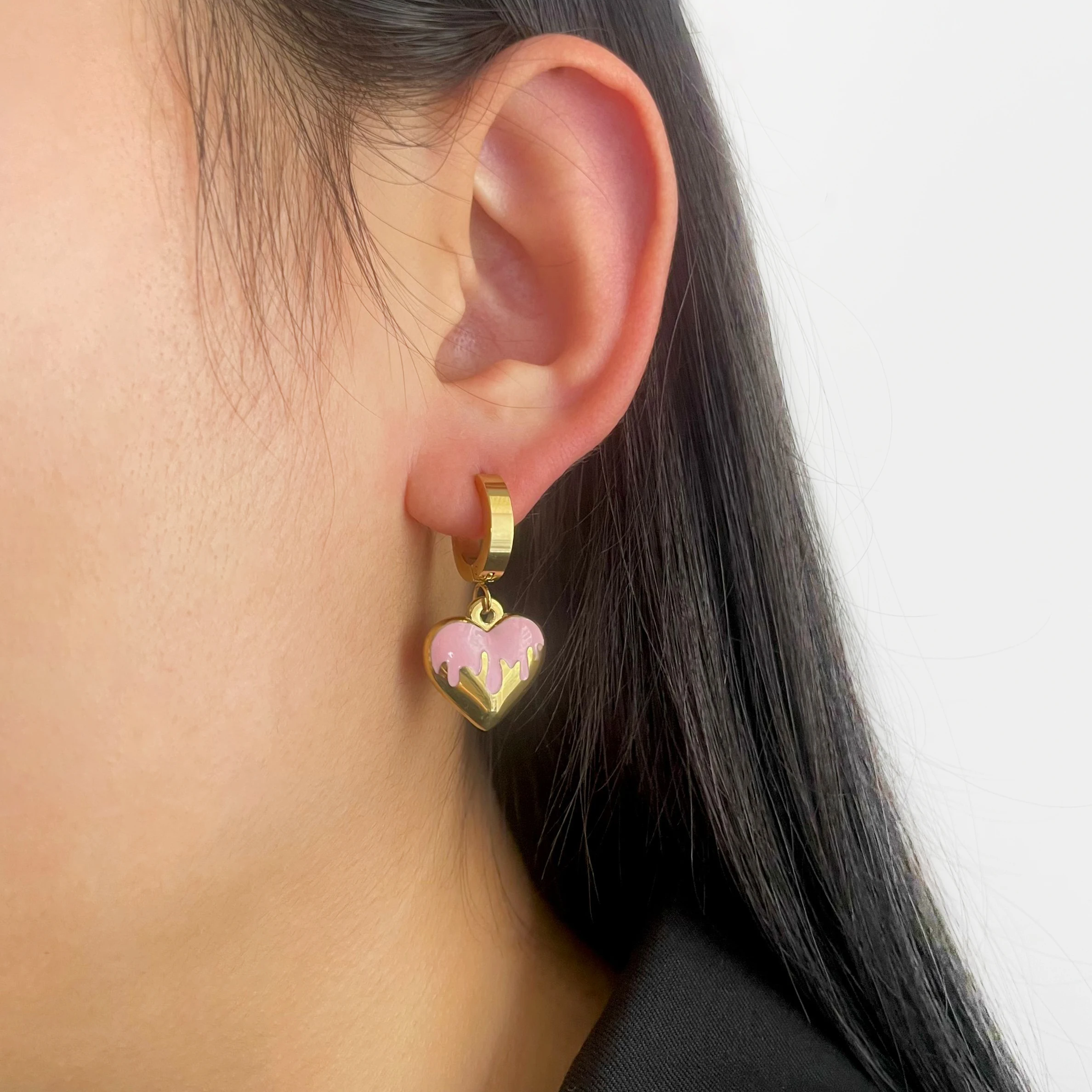 Серьги-кольца Peri'sBox сердечки из нержавеющей стали