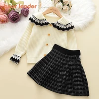 bear leader sweater girls clothing sets 2pcs long sleeve suits autumn winter knit cardigan coat skirt outfits children costume