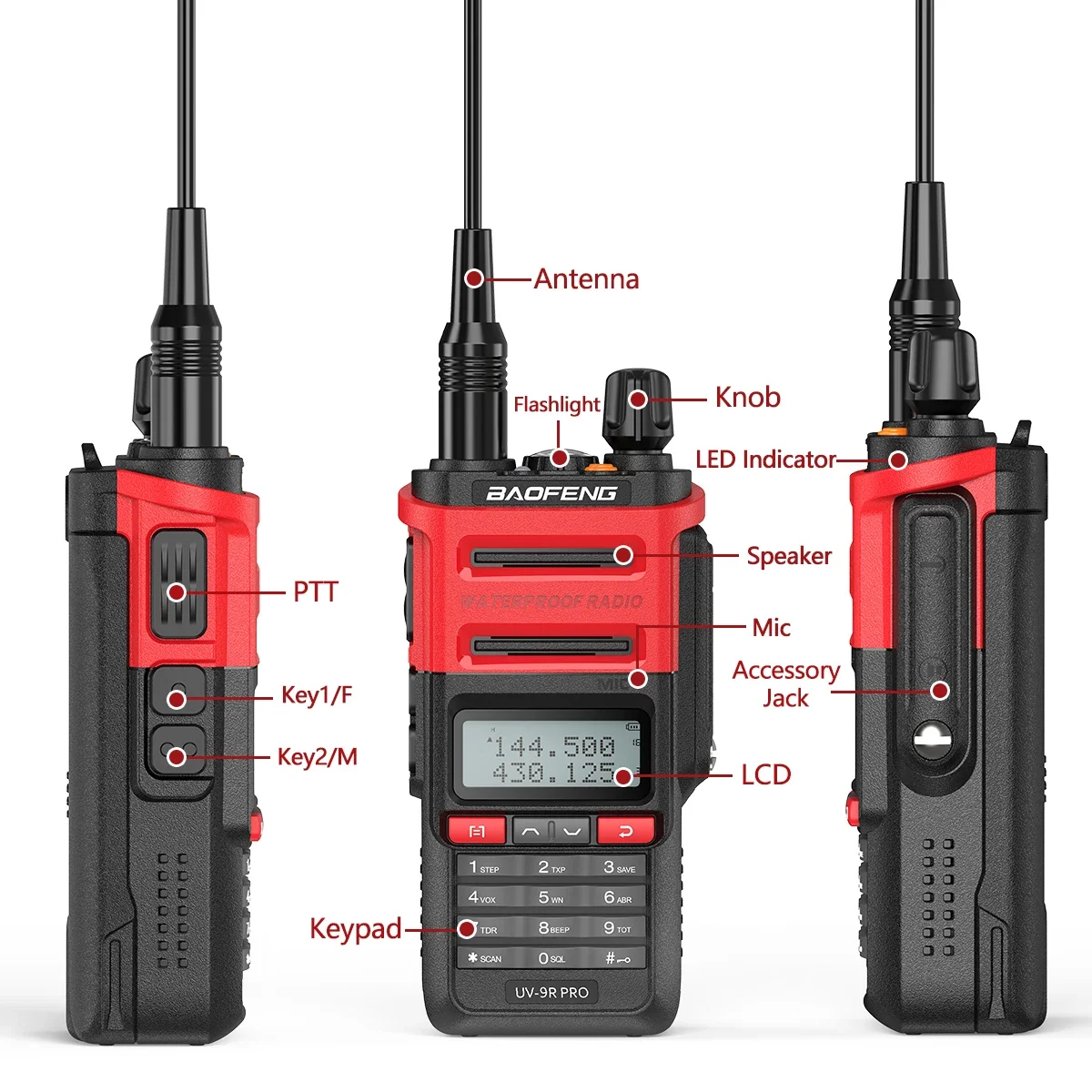 Фото Водонепроницаемая рация Baofeng UV-9R PRO, двусторонняя радиостанция BAOFENG UV-9R, двухдиапазонная портативная рация 8 Вт, черная, IPX7, 8 Вт №5