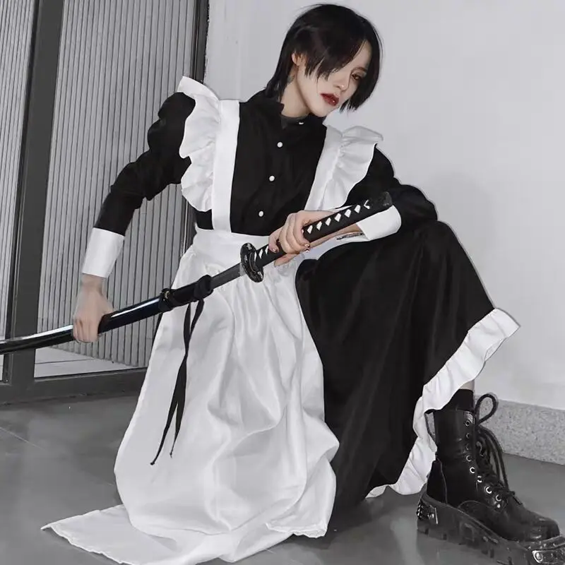 

Cosplay costume black and white maid clothes British style pearl line long coffee shop maid COS uniform