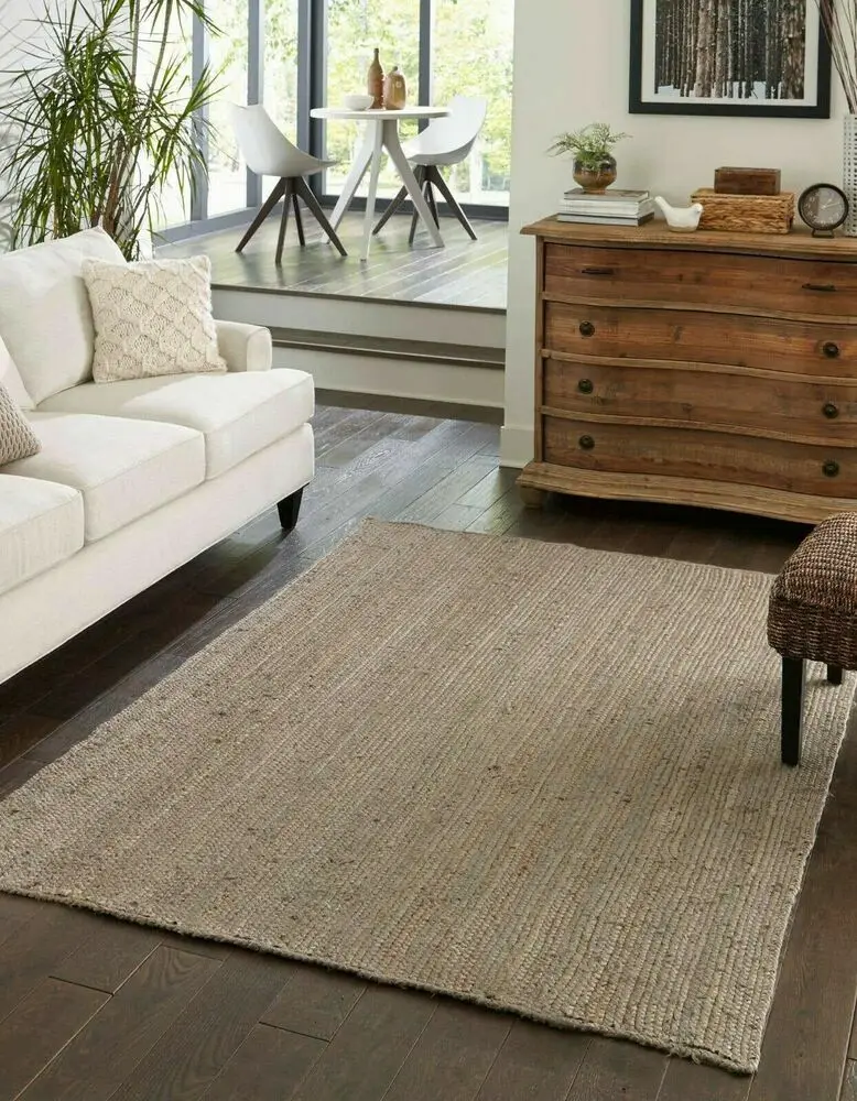 Rug 100% Natural Jute Braided Rug Style Reversible Grey Carpet Modern Area Rugs- bedroom decor  carpets for living room home