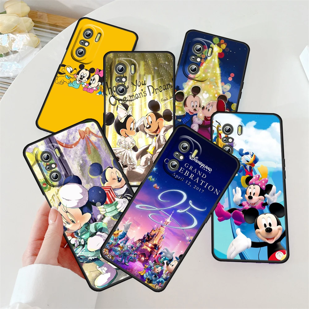 

Cute Disney Mickey Minnie For Redmi K60 K50 K40 K30 K20 Go S2 8A 7A 6Pro 5 Plus 5G Silicone Soft Black Phone Case