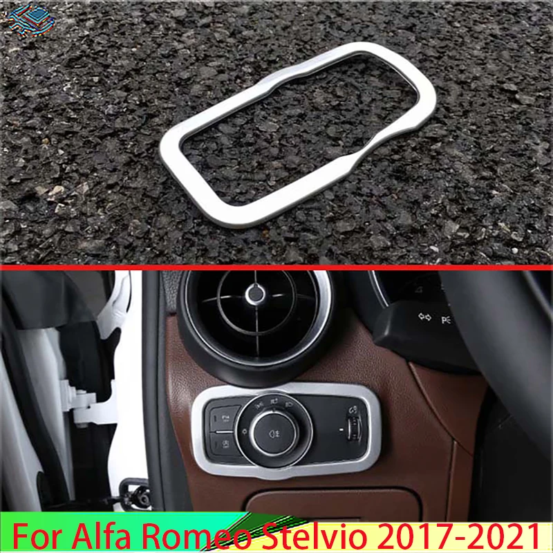 

For Alfa Romeo Stelvio 2017-2021 Car Accessories ABS Chrome Matte Head Light Switch Button Control Panel Cover Trim Bezel