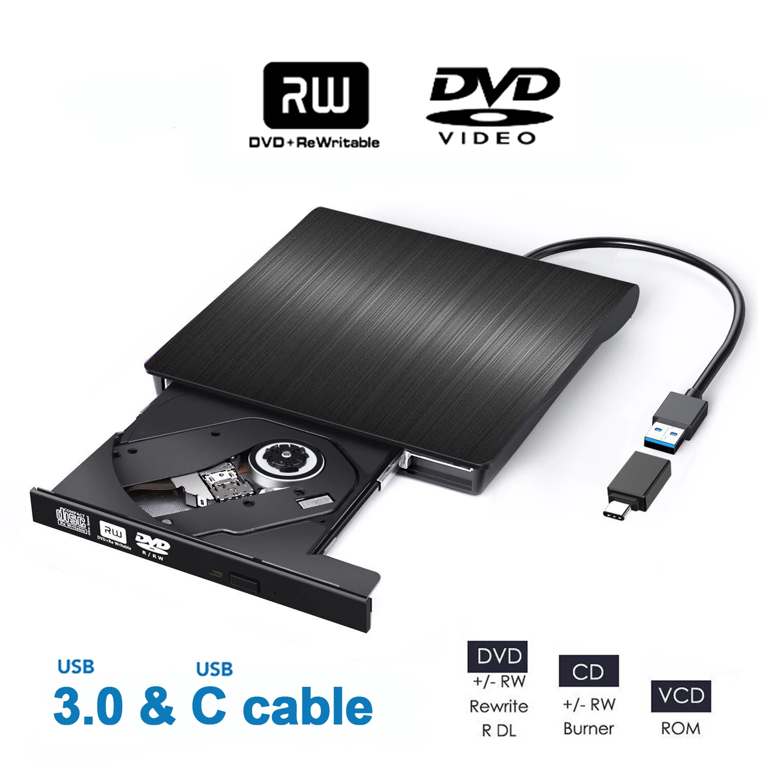 Kebidu DVD Type C Кабель USB 3 0 внешний DVD-привод CD RW привод записывающее устройство чехол