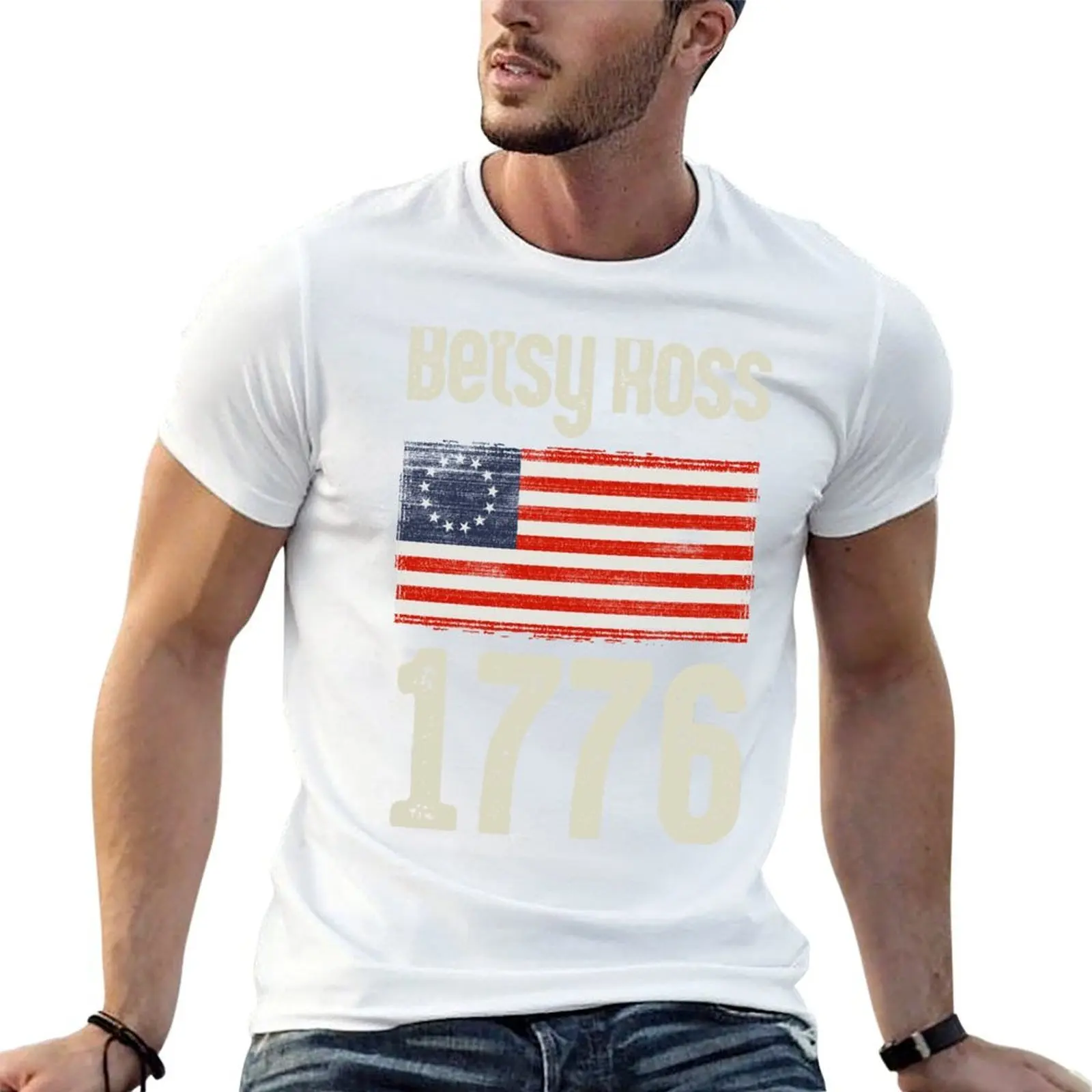Фото Винтажная футболка Betsy Ross American Flag 1776, удобная футболка для работы №1