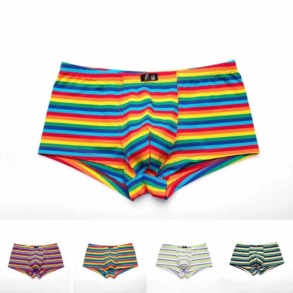 

Fashion Men Striped Comfortable Breathable Shorts Trunks Smooth Elastic Waist Boxer Briefs Tight Boxers Underwear