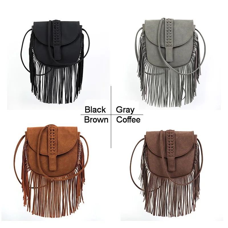 Diinovivo Trendy Tassel Design Messenger Bag For Women Half Circle Shape Weave Shoulder Bag Scrub PU Leather Flap Bags WHDV2173