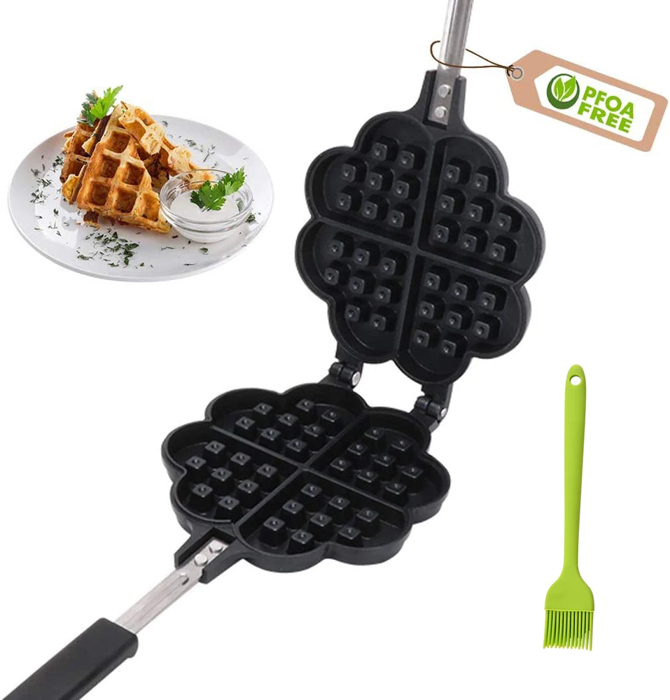 Gas Waffles Making Mold with oil brush Waffles Maker Machine Breakfast Dessert Non-Stick Pan Pot Kitchen Cooking Tool for Kids